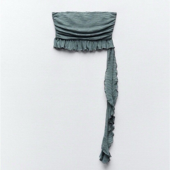 Zara Sage Green Strapless Top - Picture 1 of 3